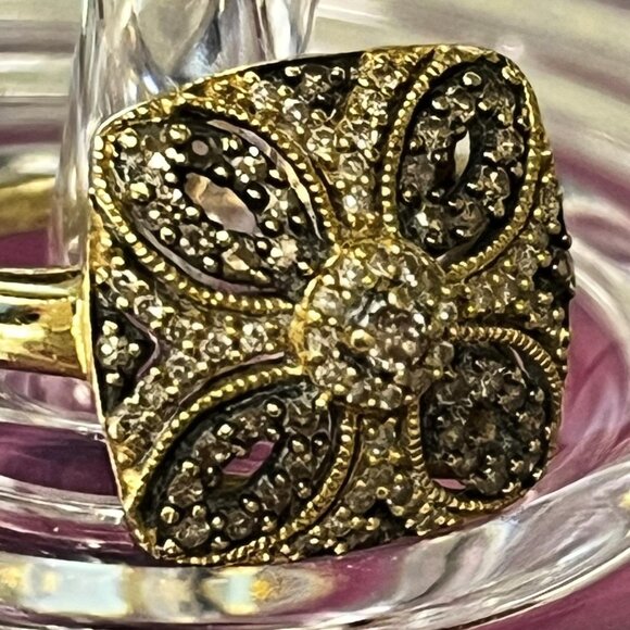 Estate Chocolate & Vanilla Diamonds 14k Solid Gold Ring Size 7 - Picture 2 of 10